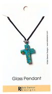 Murrine Glass Pendant: Blue Cross With Flowers Adjustable Braided Cotton Cord Jewellery