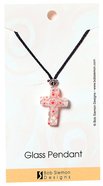 Murrine Glass Pendant: Clear Cross With Flowers Adjustable Braided Cotton Cord Jewellery