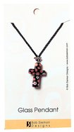 Murrine Glass Pendant: Black Cross With Flowers Adjustable Braided Cotton Cord Jewellery