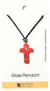 Murrine Glass Pendant: Red Cross With Flowers Adjustable Braided Cotton Cord Jewellery