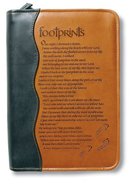 Bible Cover Extra Large: Footprints Duo-Tone Black/Tan Bible Cover