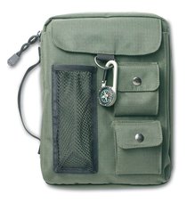 Bible Cover Green Canvas With 3 Pockets & Compass Large Bible Cover Green Canvas With 3 Pockets & Compass Large