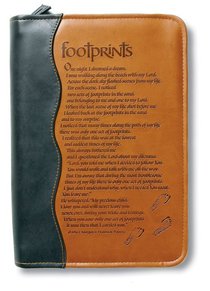 Bible Cover Footprints Duo-Tone Black/Tan Medium Bible Cover Footprints Duo-Tone Black/Tan Medium