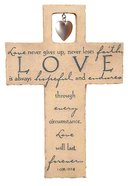 Cross With Metal Heart: Love 1 Corinthians 13:7-8 Homeware