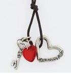 Pendant: Love Never Fails Heart and Key With Bead (Pewter) Jewellery