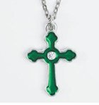 Pendant: Cross Green Cubic Zirconias (Lead-free Pewter) Jewellery