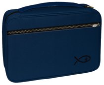 Bible Cover Deluxe With Fish Symbol: Navy Large Bible Cover Deluxe With Fish Symbol: Navy Large