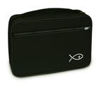 Bible Cover Deluxe With Fish Symbol: Black Xlarge Bible Cover