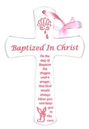 Baptism Cross: White With Pink Lettering and Ribbon (Mahogany) Homeware