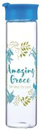 Water Bottle Clear Glass: Amazing Grace...John 4:14 Light Blue/White (Colored Wreath) Homeware
