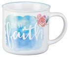 Ceramic Watercolor Mug: Live By Faith, Blue With Flower (White/Blue) (355ml) Homeware