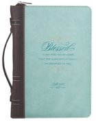 Bible Cover Blessed is She Luke 1: 45 Large Turquoise/Brown Bible Cover