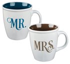 Ceramic Mugs 414ml: Mr & Mrs White With Blue & Gold (Set Of 2) Homeware