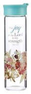Water Bottle Clear Glass: The Joy of the Lord is My Strength, Floral, Rejoice Collection Homeware