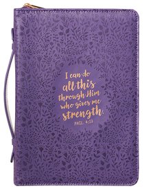 Bible Cover I Can Do All This Phil 4:13, Large, Purple Floral Bible Cover I Can Do All This Phil 4:13, Large, Purple Floral