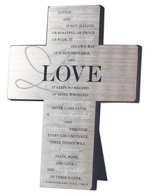 Metal Desktop Cross: Love, Silver Printed (1 Cor 13:4-5, 7 & 13) Metal Desktop Cross: Love, Silver Printed (1 Cor 13:4-5, 7 & 13)