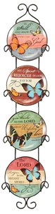 Ceramic Plates With Rack Set of 4: Encouraging Scriptures, Butterflies Ceramic Plates With Rack Set of 4: Encouraging Scriptures, Butterflies