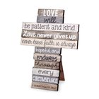 Stacked Wood Cross: Love, Small (1 Cor 13:4-7) Plaque