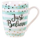 Ceramic Sparkle Mug: Just Believe Turquoise/Stripes (325ml) Homeware