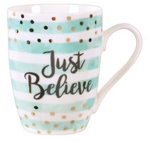 Ceramic Sparkle Mug: Just Believe Turquoise/Stripes Ceramic Sparkle Mug: Just Believe Turquoise/Stripes