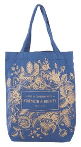 Canvas Floral Tote Bag: Strength & Dignity, Navy Blue/Rose Gold Etching Canvas Floral Tote Bag: Strength & Dignity, Navy Blue/Rose Gold Etching