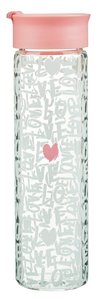 Water Bottle Clear Glass: Love....Pink Lid Water Bottle Clear Glass: Love....Pink Lid