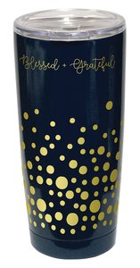 Gold Accent Steel Tumbler: Blessed & Grateful, Black With Gold Dots Gold Accent Steel Tumbler: Blessed & Grateful, Black With Gold Dots