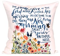 Gracelaced Steadfast Love: Pillow, White/Coloured Floral Garden Under Scripture (Lam 3:22-23) Gracelaced Steadfast Love: Pillow, White/Coloured Floral Garden Under Scripture (Lam 3:22-23)