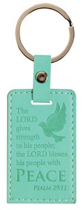 Leather Lux Keyring: Peace, Psalm 29:11, Aqua Leather Lux Keyring: Peace, Psalm 29:11, Aqua