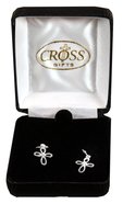 Earrings: Silver Plated Petal Cross Earrings With Cubic Zirconias on Sterling Silver Wires Jewellery