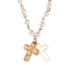Necklace: Double Cross and Glass Pearl, 50.80Cm Chain With 7.6cm Extender, Lobster Claw Closure Jewellery