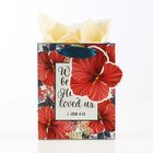 Gift Bag Small: We Love Because He First Loved Us, Navy/Red Flowers (1 John 4:19) Stationery