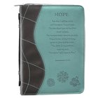 Bible Cover Fashion Trendy Medium: Hope Blue/Brown Lamentations 3:21-24 Luxleather Imitation Leather
