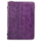 Bible Cover Trendy Medium: Faith, Purple Pattern, Carry Handle, Luxleather Bible Cover