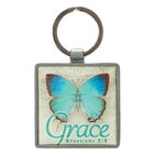 Metal Keyring: Grace Butterfly Blue/Green (Eph 2:8) Novelty