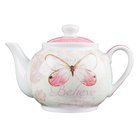 Ceramic Teapot: Believe Butterfly/Pink Homeware