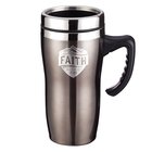 Stainless Steel Travel Mug With Handle: Faith, Brown/Silver Homeware