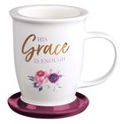 Ceramic Mug 384ml: His Grace is Enough, Burgundy (2 Cor 12:9) (With Lid/Coaster) (His Grace Is Enough Collection) Homeware