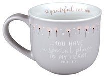 Ceramic Mug Grateful For You: Special Place, White Inside/Gray-Green With Flowers Outside (Phil 1:7) Ceramic Mug Grateful For You: Special Place, White Inside/Gray-Green With Flowers Outside (Phil 1:7)