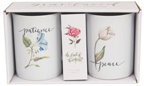 Ceramic Mugs Set of 2: Fruit of the Spirit, Patience & Peace, White/Flowers on Each Mug Ceramic Mugs Set of 2: Fruit of the Spirit, Patience & Peace, White/Flowers on Each Mug