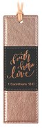 Bookmark: Faith Hope Love, Rose Gold With Black Imitation Leather