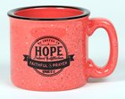 Ceramic Camping Mug: Be Joyful in Hope, Patient in Affliction, Faithful in Prayer, Pink/Black (Romans 12:12) Homeware