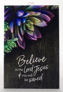 New Horizons Bright Plaque: Believe in the Lord Jesus & You Will Be Saved, Wood/Purple Sunculant Plaque
