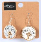 Earings: Believe, Round With Cross and Heart, Zinc Based Jewellery