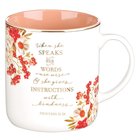 Ceramic Mug White Outer, Peach Inner, Floral and Gold Accents (Proverbs 31: 26) (When She Speaks Collection) Homeware