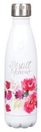 Stainless Steel Water Bottle: Be Still and Know, White Floral With Silver Cap Homeware