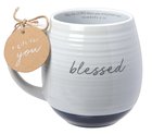 Ceramic Mug: Blessed (Numbers 6:24) White Texture, Navy Bottom (473ml) Homeware