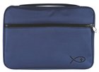 Bible Cover Deluxe With Fish Symbol: Navy Large Bible Cover