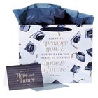 Gift Bag Inludes 1 Sheet of Tissue Paper & Gift Card, White With Navy Graduation Hats (Jer 29: 11) (Graduation Collection) Stationery