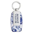 Metal Keyring in Tin: Be Still and Know Blue Foral (Psalm 46:10) Jewellery
